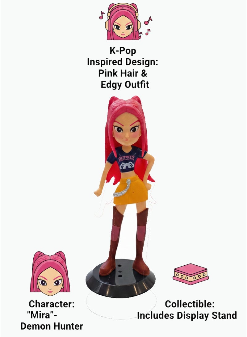 REZZOSS K-Pop Demon Hunters Mira Figure 19cm – Pink Hair Anime Action Doll with Golden Bow | Stylish Fashion Idol Singer Toy | Non-Toxic Collectible Statue for Kids & Girls | Best Birthday Eid Ramadan Gift - Image 4